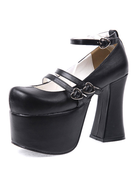 Gothic Black Lolita Chunky Heels Shoes High Platform Shoes Straps Heart Shape Buckles steampunk buy now online