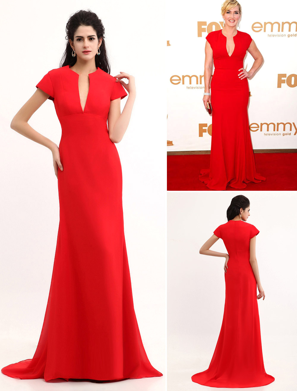 Red Kate Winslet Floor Length Chiffon Emmy Awards Dress (Wedding Emmy Awards Dresses) photo