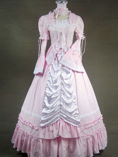Victorian Sweet Lolita Pink Pleated Cotton Long Dress and Choker steampunk buy now online