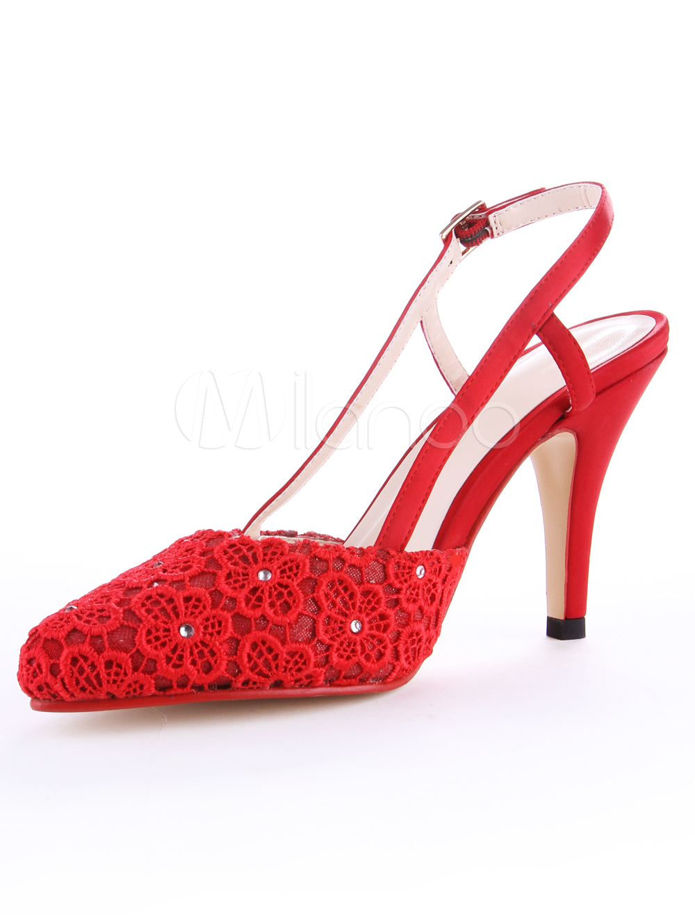 Red Pointed Toe Stiletto Heel Mesh Women's High Heels