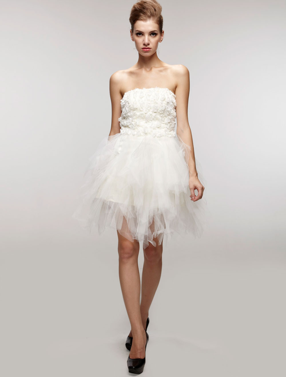 Best White Gauze Strapless Mini Wedding Dress (Cheap Wedding Dress) photo
