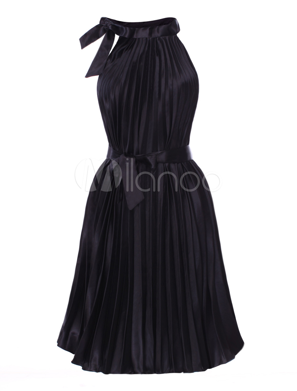 Stylish Black Silk Ribbon Sleeveless Ladies Dress (Women\\'s Clothing Skater Dresses) photo