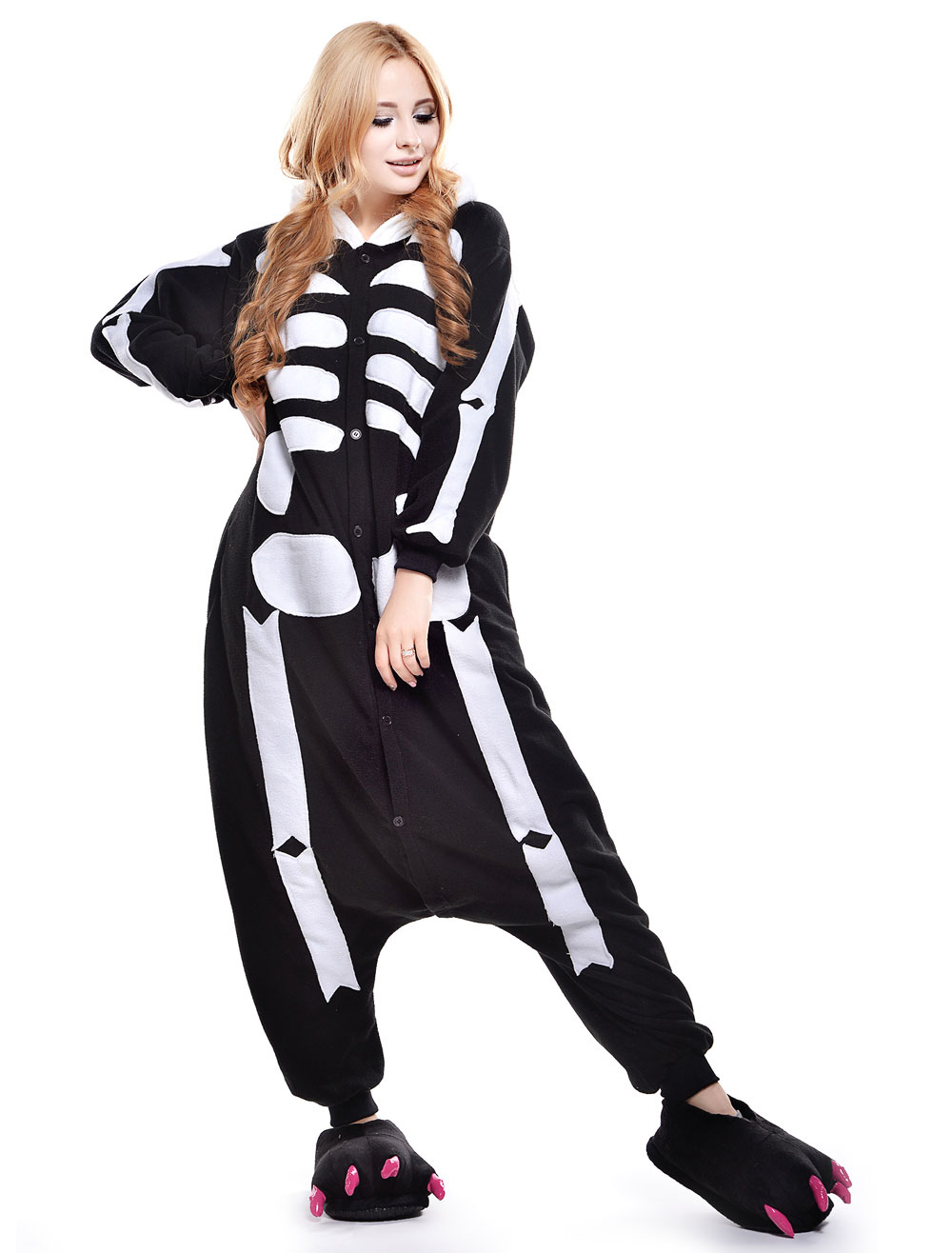 Kigurumi Pajama Skeleton Onesie For Adult fleece Flannel Halloween