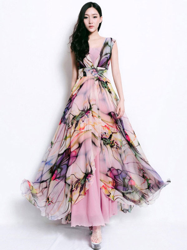 Collection Chiffon Floral Maxi Dress Pictures - Reikian