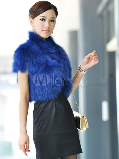 Royal Blue Short Sleeves Fashionable Woman&39s Faux Fur Jacket