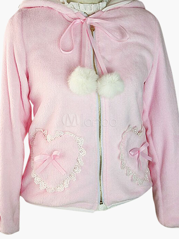 Sweet Rabbit Ears Pattern Hoodie Pockets Lolita Coat