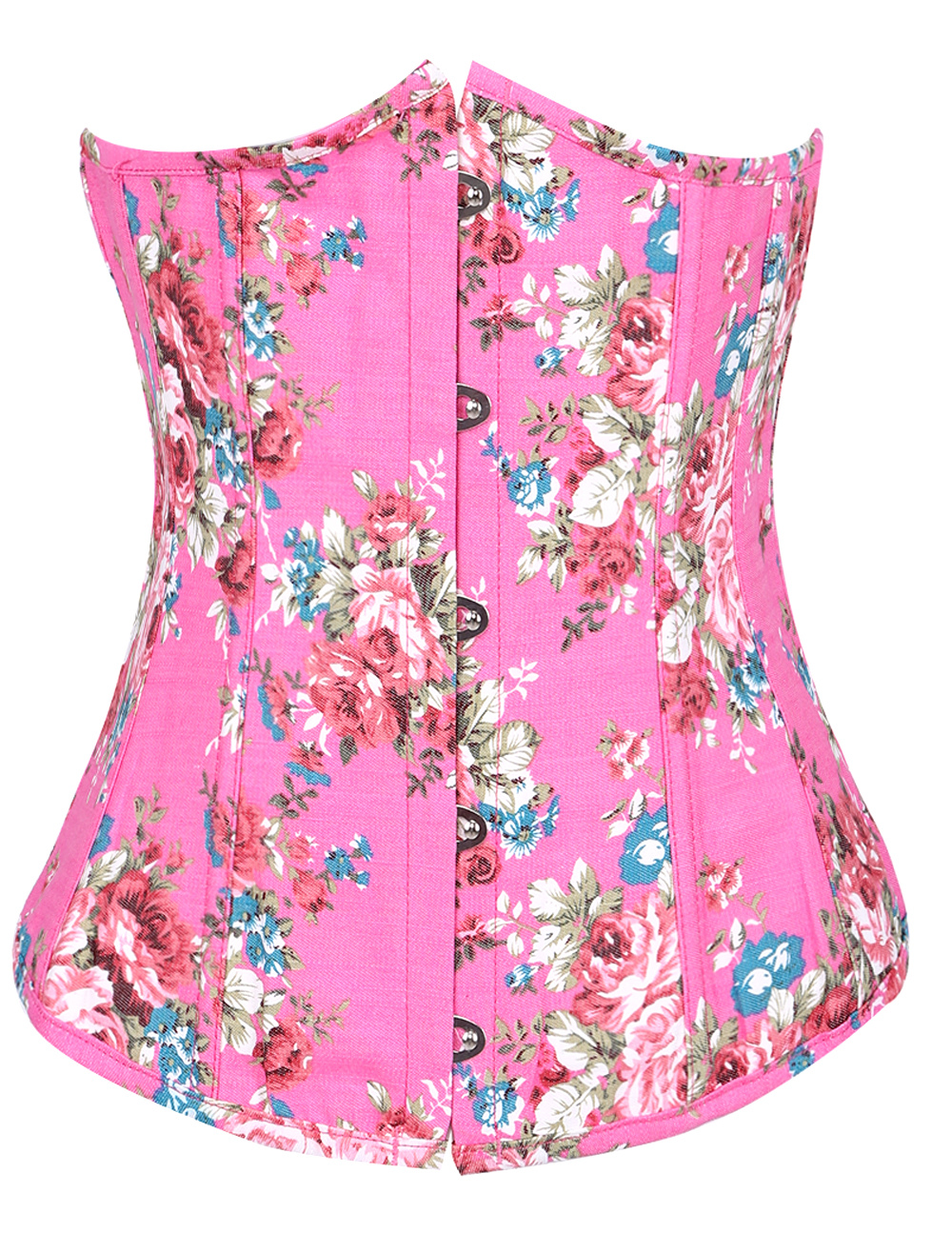 Chic Pink Floral Print Cotton Underbust Corsets