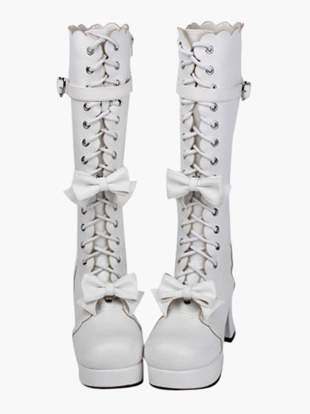Sweet Lolita Chunky Heels Boots Bows Decor Shoelace Strap Buckle 3'' Heel 1.2'' steampunk buy now online