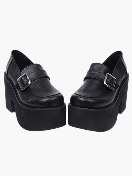 Gothic Black Lolita Heels Shoes High Platform Shoes Strap Buckle Designed steampunk buy now online