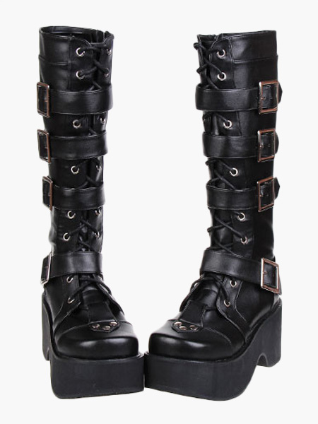 Gothic Black Lolita Boots Platform Shoes Buckles Shoelaces steampunk buy now online Gothic Black Lolita Boots Platform Shoes Buckles Shoelaces steampunk buy now online