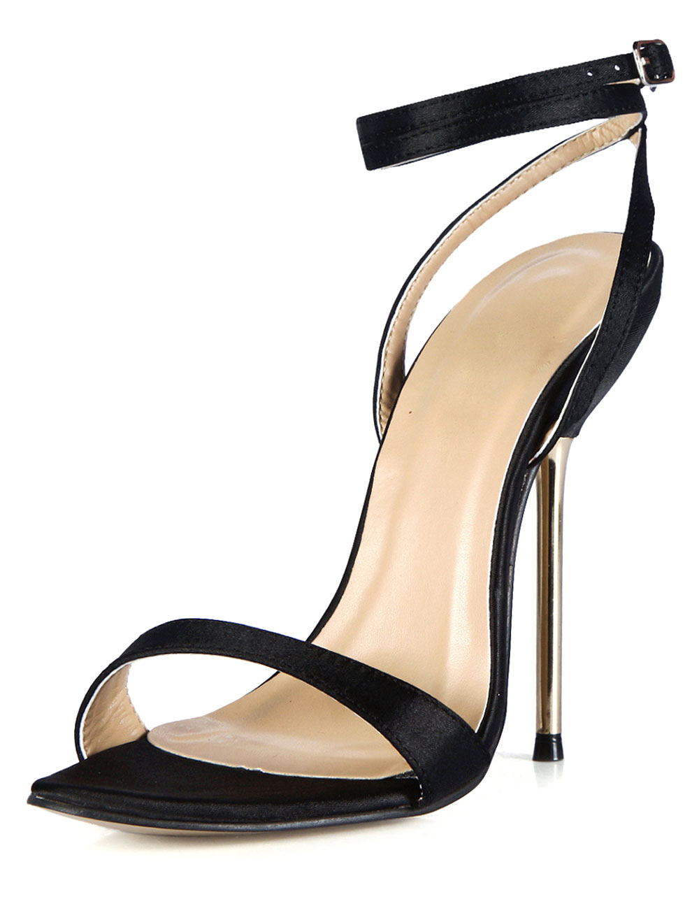 Black Stiletto Heel Buttons Imitated Silk Fashion Dress Sandals (Shoes) photo