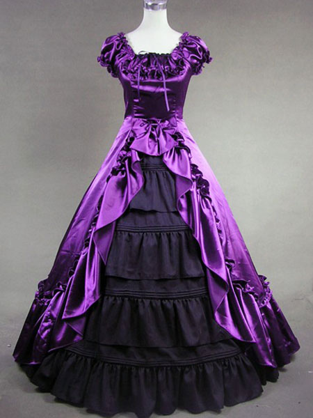 Classic Lolita Victorian Purple Ruffled Multi-layer Long Dress steampunk buy now online