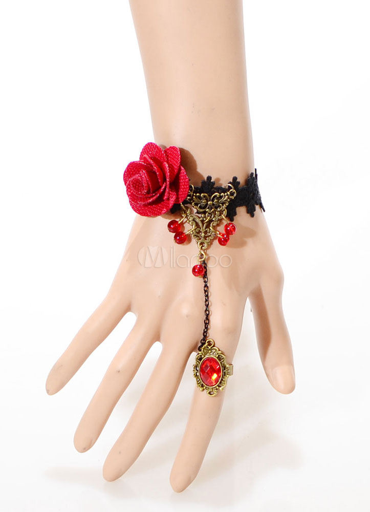 Red Flower Gothic Retro Rings steampunk buy now online