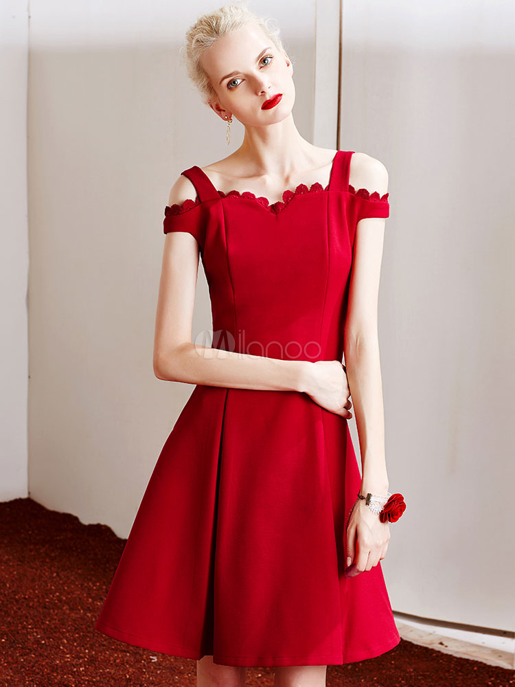 Red Vintage Dress Women's Strap Off-the-shoulder Skater Dress (Women\\'s Clothing Party Dresses) photo