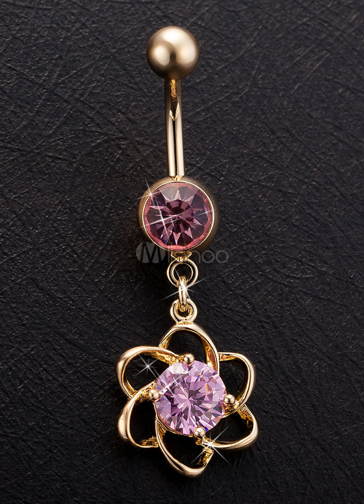 Body Piercing Jewelry Copper Rhinestone Flower Pattern ...