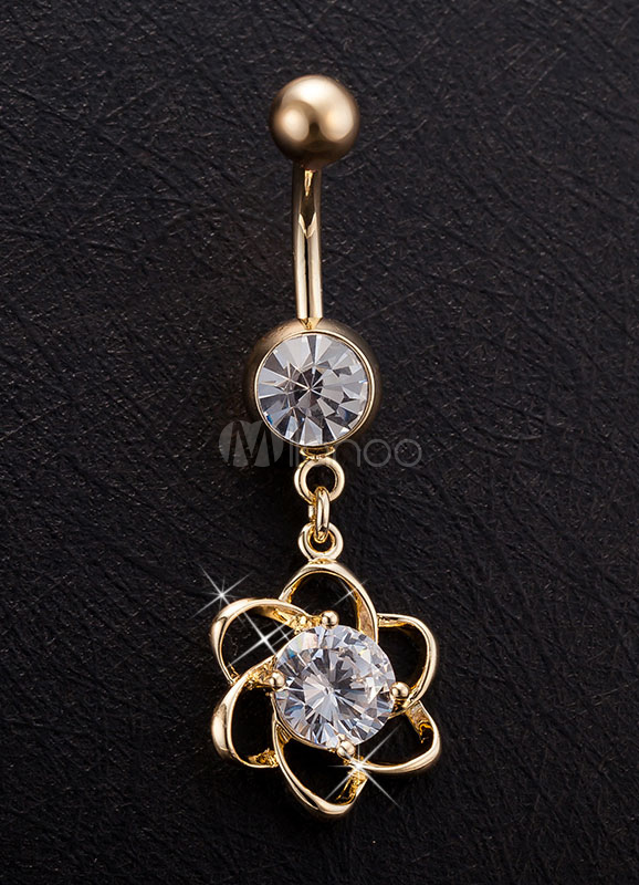 Body Piercing Jewelry Copper Rhinestone Flower Pattern ...