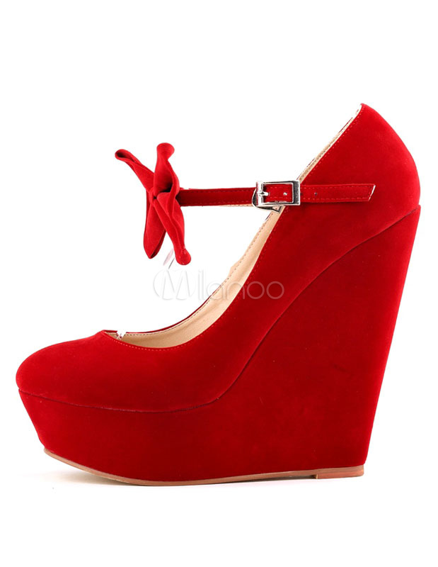 Red Wedge Pump Women S Suede Platforms Strap Sweet Mary Jane Shoes With