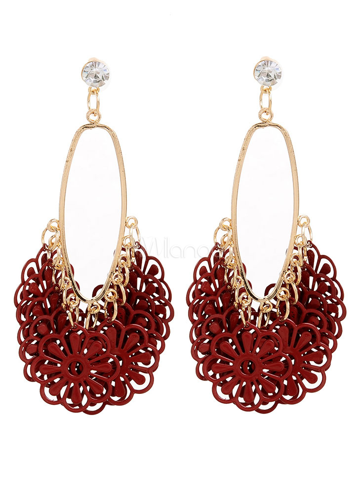 Flower Dangle Earrings Cut Out Hoop Pierced Stud Earrings For Girls