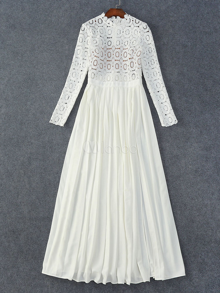 Floor Length White Lace Maxi Dress by Xenia Boutique | UsTrendy