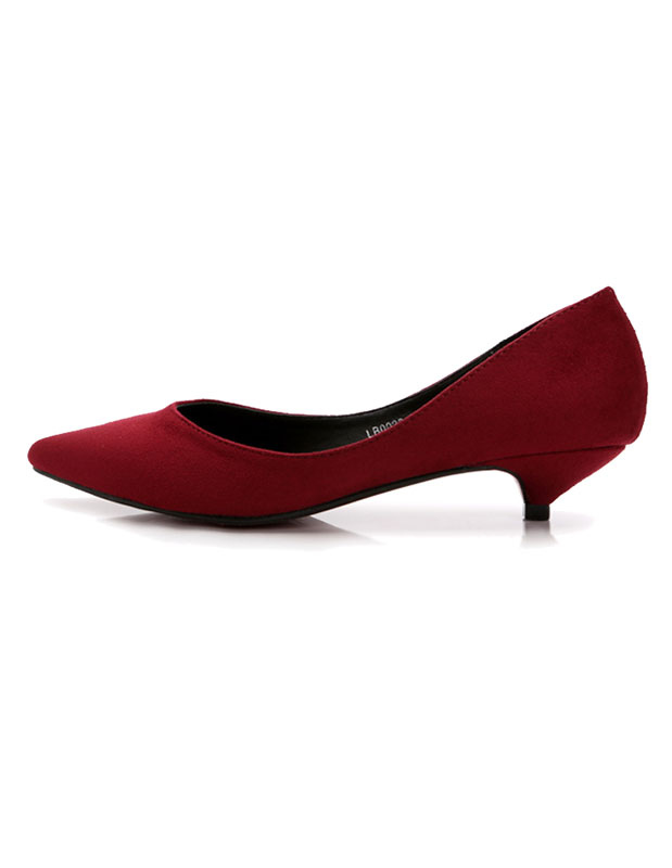 Red Kitten Heels Pointed Toe Slip On Pumps For Women