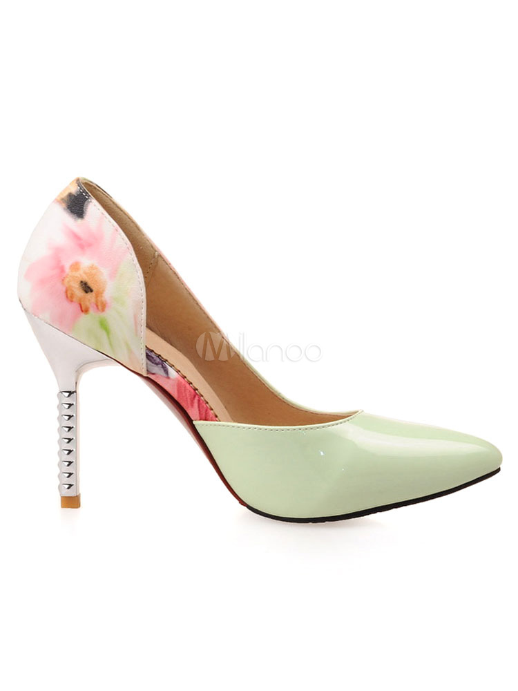 light green high heels pointed toe heels high heel light green floral printed light green high heels pointed toe heels high heel light green floral printed