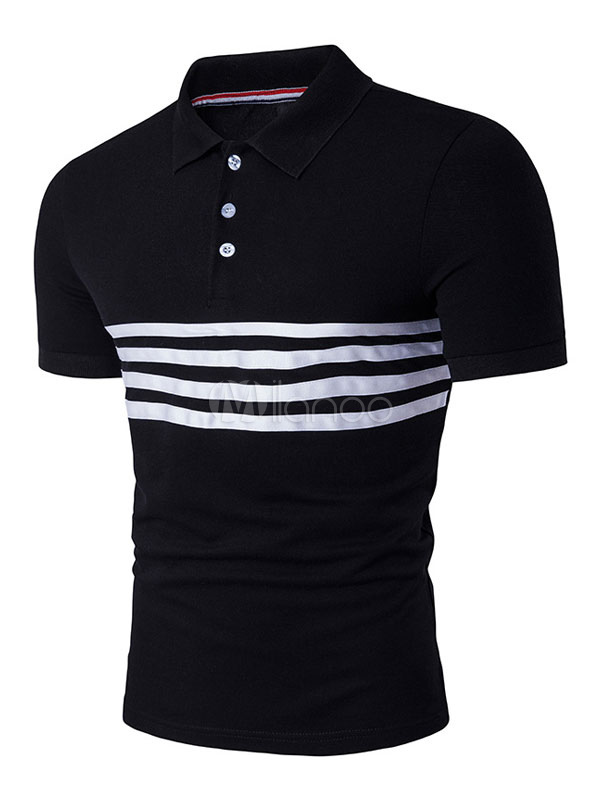 Black Polo Shirts Striped Short Sleeve Men's Summer Cotton T Shirts (Men\\'s Clothing) photo