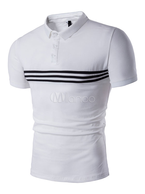 White Polo Shirts Men's Short Sleeve Striped Summer T Shirt (Men\\'s Clothing) photo