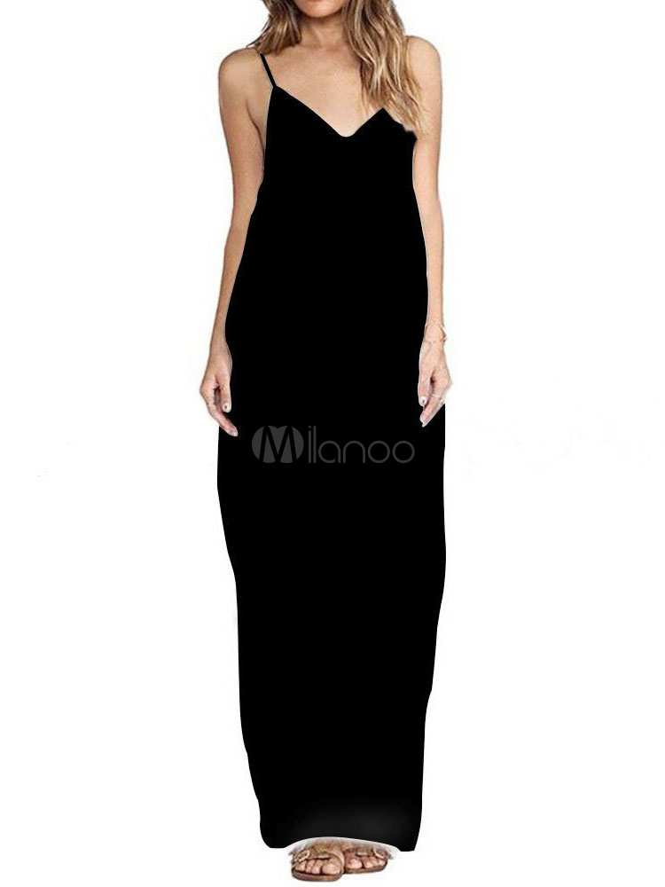 Black Maxi Dress Sleeveless Women's Spaghetti Straps Summer Long Slip Dress (Women\\'s Clothing Maxi Dresses) photo