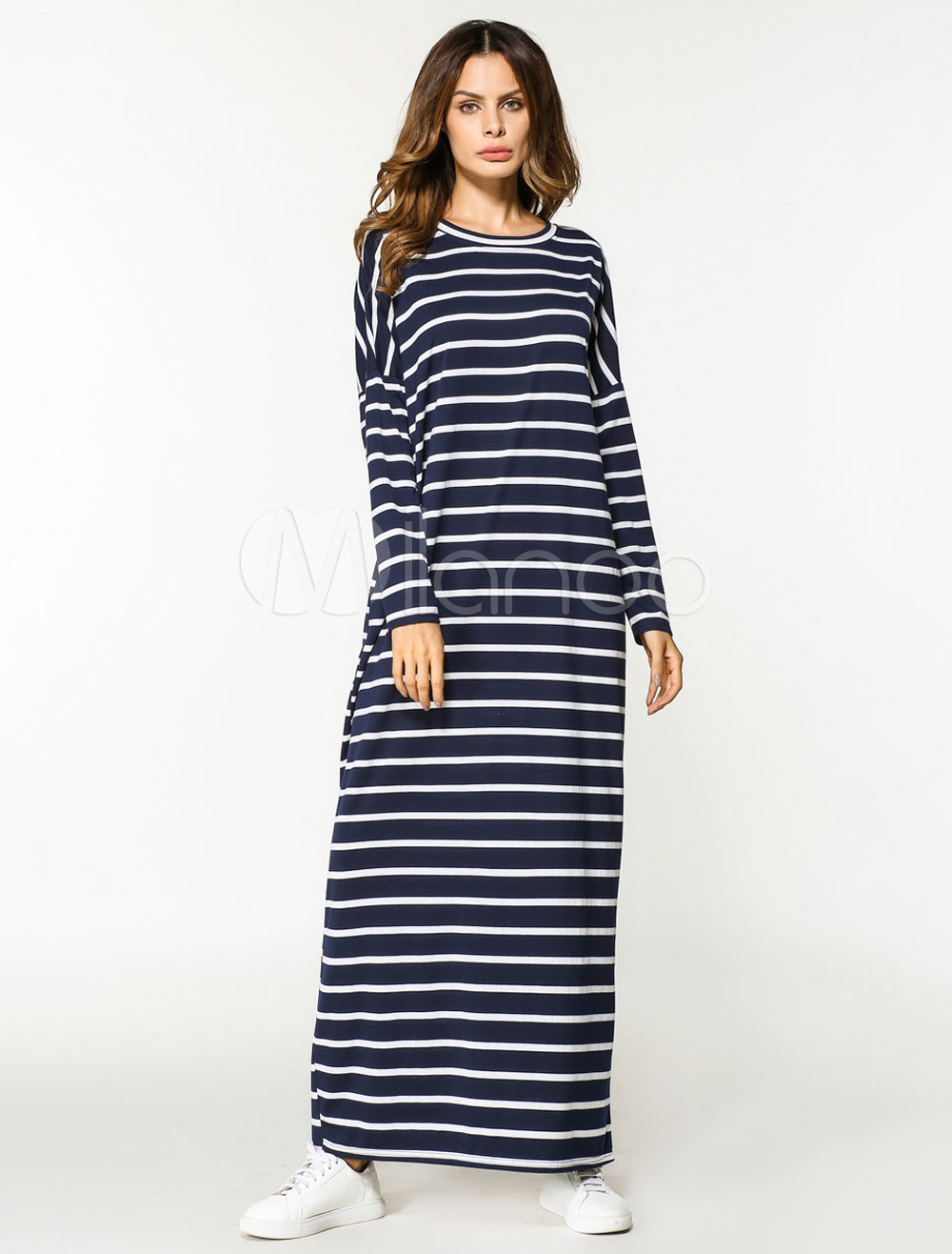 Women Kaftan Dress Maxi Stripe Long Sleeve Tunic Dress (Women\\'s Clothing Arabian Clothing) photo
