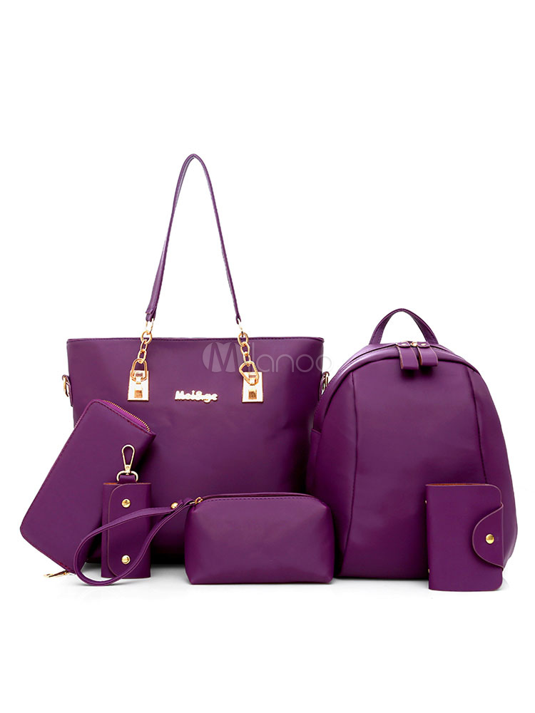 Leather Purse Bag Set Of 6 Pcs Purple Composite Bags For Women (Women\\'s Clothing Women's Bags) photo