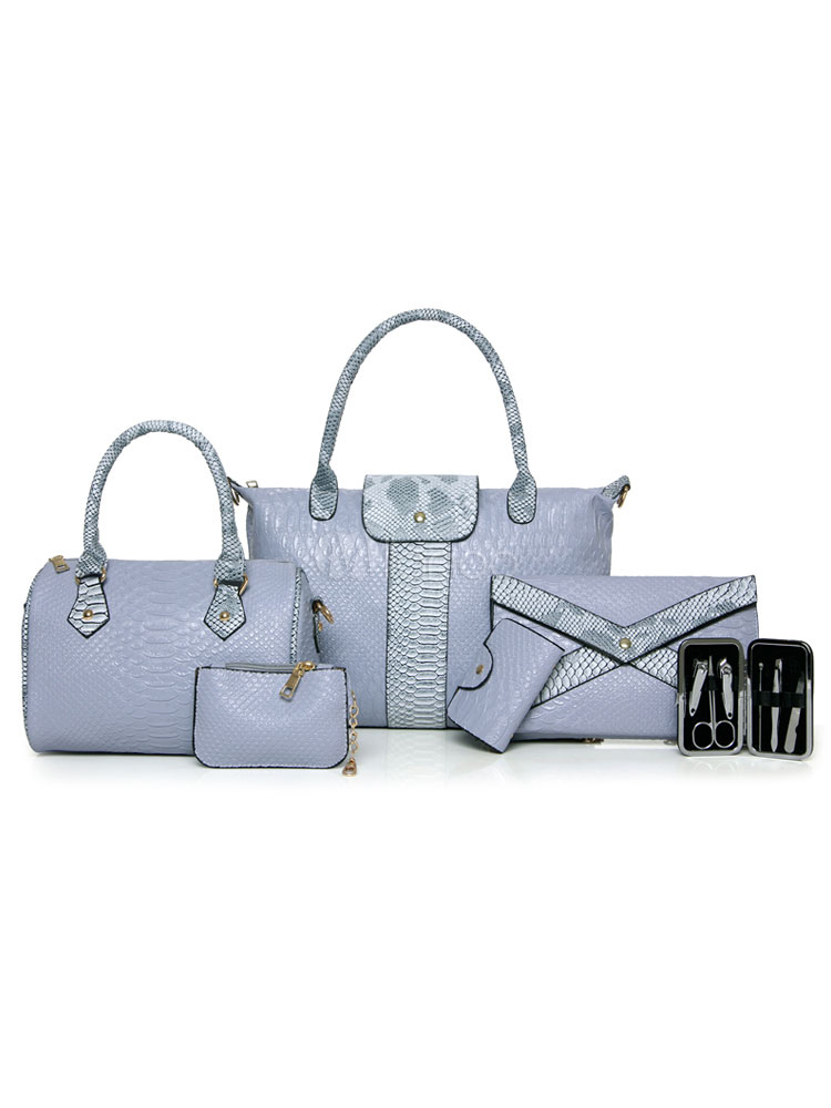 Women Leather Purse Set Of 6 Pcs Illusion Blue Handbags (Women\\'s Clothing Women's Bags) photo