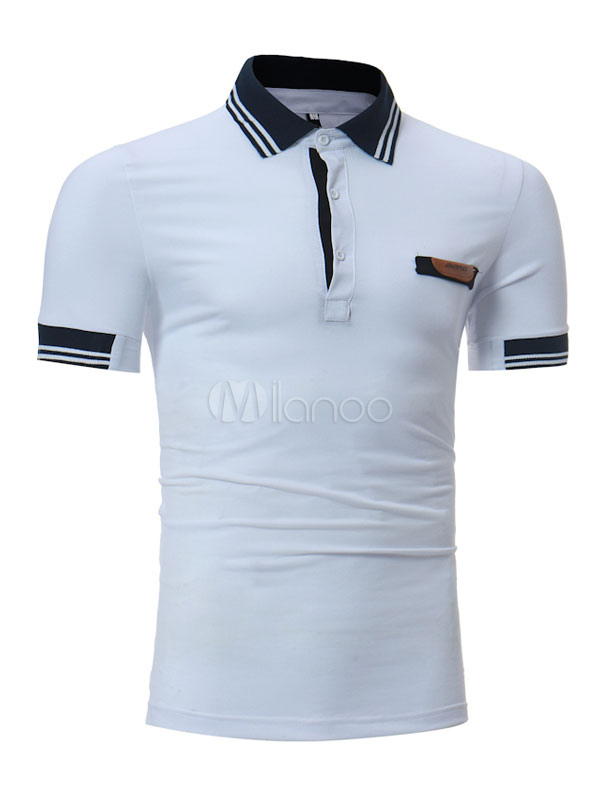 White Polo Shirt Turndown Collar Short Sleeve T Shirt Men Cotton Top (Men\\'s Clothing Polo Shirts) photo