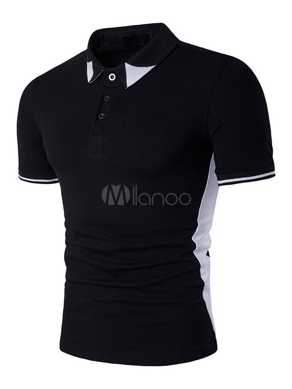 Black Polo Shirts Men's Short Sleeve Contrast Color Summer Cotton T Shirts (Men\\'s Clothing) photo