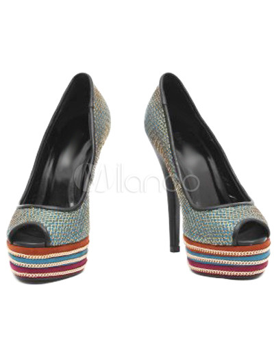 Blue High Heel Shoes on Fashion Blue Pashm Metal Mesh 5 3 10   High Heel Peep Toe Shoes For