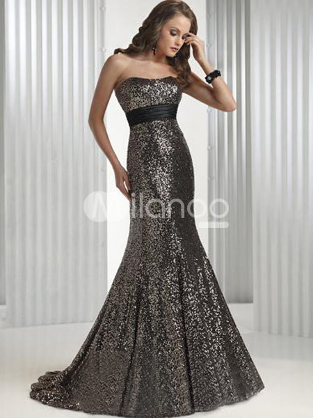 Silver Mermaid Trumpet Strapless Rococo Lace Beading Evening Dress
