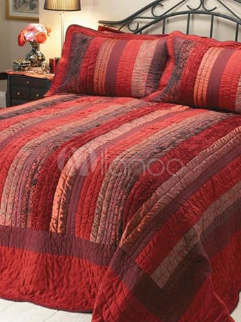 Burgundy Multicolor Stripe Cotton Patchwork Quilt
