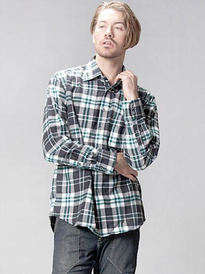 Black And Green Plaid Cotton Fibre Long Sleeve Men's Casual Shirt