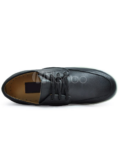 Elevator Shoes   on Black Cow Leather Rubber Sole Men S Elevator Shoes   Milanoo Com