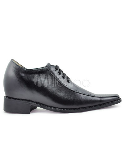 Elevator Shoes on Black Front Tie Rubber Cowhide Men S Elevator Shoes Milanoo Com