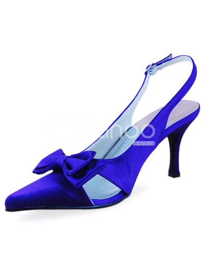 Unique Wedding Shoes on Unique Blue Satin Flower Decoration Sling Back Wedding Shoes