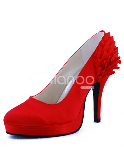 Wedding Platform Shoes on Red Floral Satin Round Toe Platform Wedding Shoes   Milanoo Com