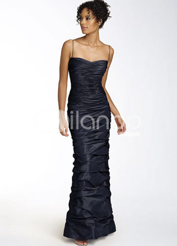 Slim Black Taffeta Floor Length Mermaid Trumpet Prom Dress