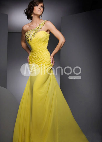Gorgeous Daffodil Chiffon One Shoulder Prom Dress