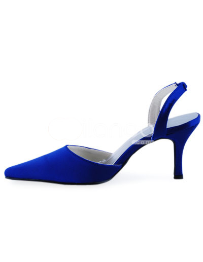 Gorgeous Blue Satin Pointed Toe Sling Back Wedding Shoes