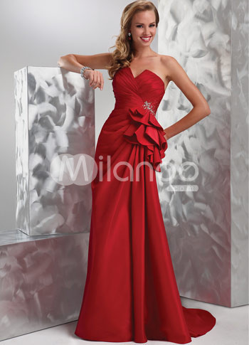 Gorgeous Red Taffeta Strapless A-line Prom Dress