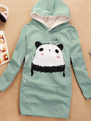 Sweet Panda Pea Green Combed Cotton Fleece Women's Hoodie Sweet Panda Pea Green Combed Cotton Fleece Women's Hoodie