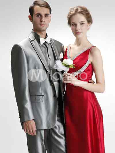 Silver Attractive Wool Groom Wedding Tuxedo