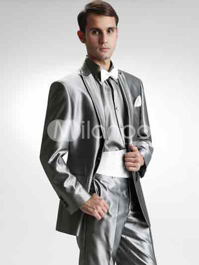 Silver Attractive Wool Groom Wedding Tuxedo Milanoocom