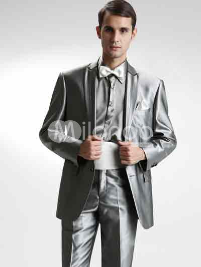 Silver Attractive Wool Groom Wedding Tuxedo Milanoocom