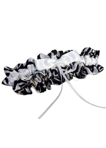 White Black Bow Terylene Satin Wedding Garter